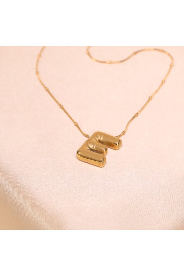 Steel Women &Apos; S Necklace, Gold Color Letter Necklace, with Bead Detail, No:191A