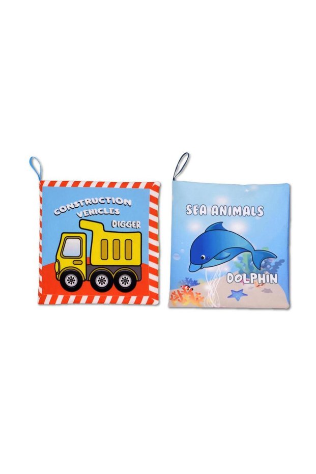 2 Books English Machinery and Marine Life Fabric Silent Book E118 E122 - Cloth Book, Educational