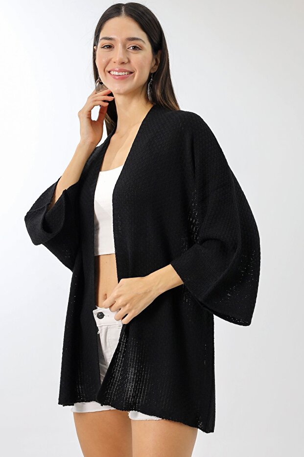 Kadın Siyah Mevsimlik Panço Hırka - 4