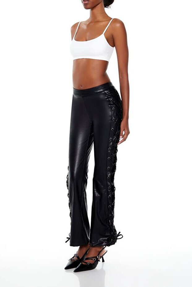 Suni Deri Bootcut Pantolon - 4