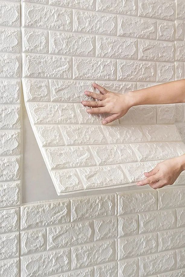 Yeni 70x77 Cm 0,54 M² Kendinden Yapışkanlı Duvar Sticker 3D Esnek Köpük Kendin Yap Beyaz Taş Desen - 4