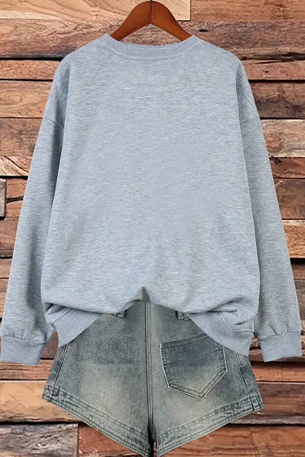 Kadın Bisiklet Yaka Basic Oversize Sweatshirt - 3