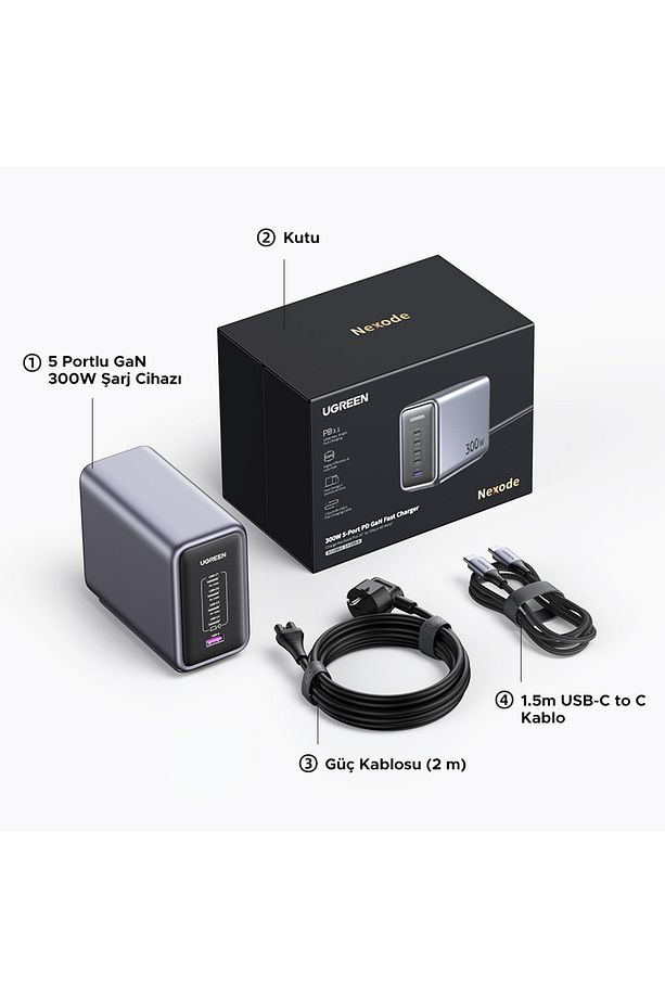 Nexode 300w Gan 5 Portlu Hızlı Şarj Cihazı Istasyonu, 4xusb-c, 1xusb-a, Gri - 90903b - 8
