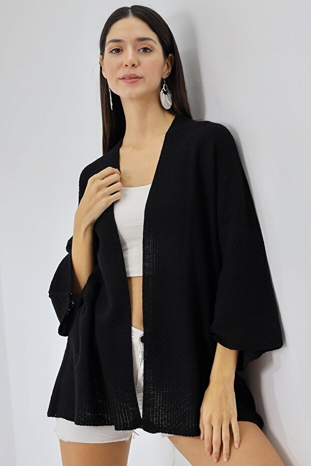 Kadın Siyah Mevsimlik Panço Hırka - 5