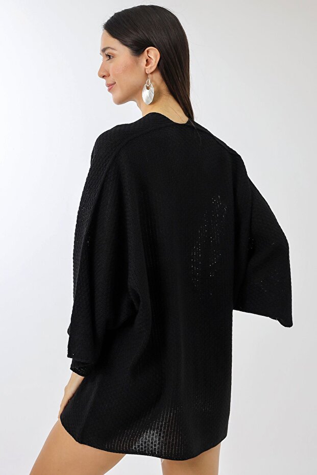 Kadın Siyah Mevsimlik Panço Hırka - 6