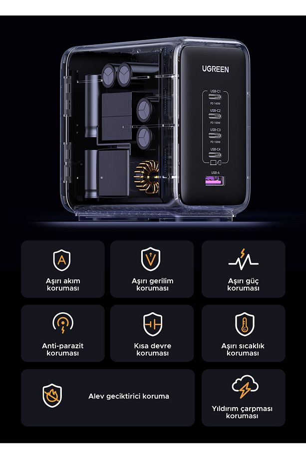 Nexode 300w Gan 5 Portlu Hızlı Şarj Cihazı Istasyonu, 4xusb-c, 1xusb-a, Gri - 90903b - 5