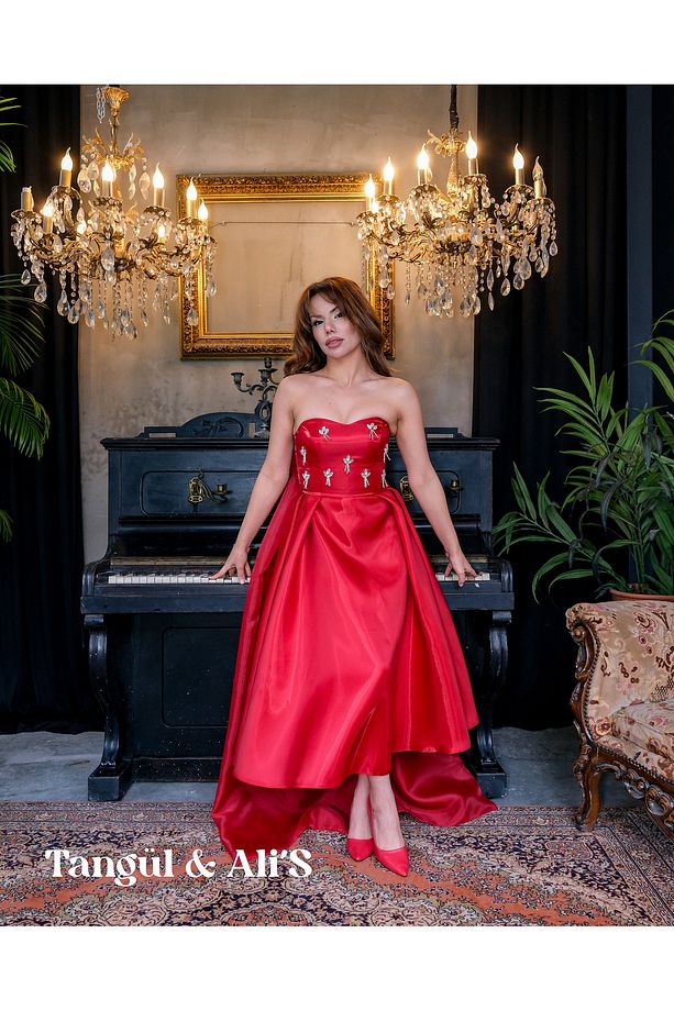 Monoray Kırmızı Midi Elbise - 1