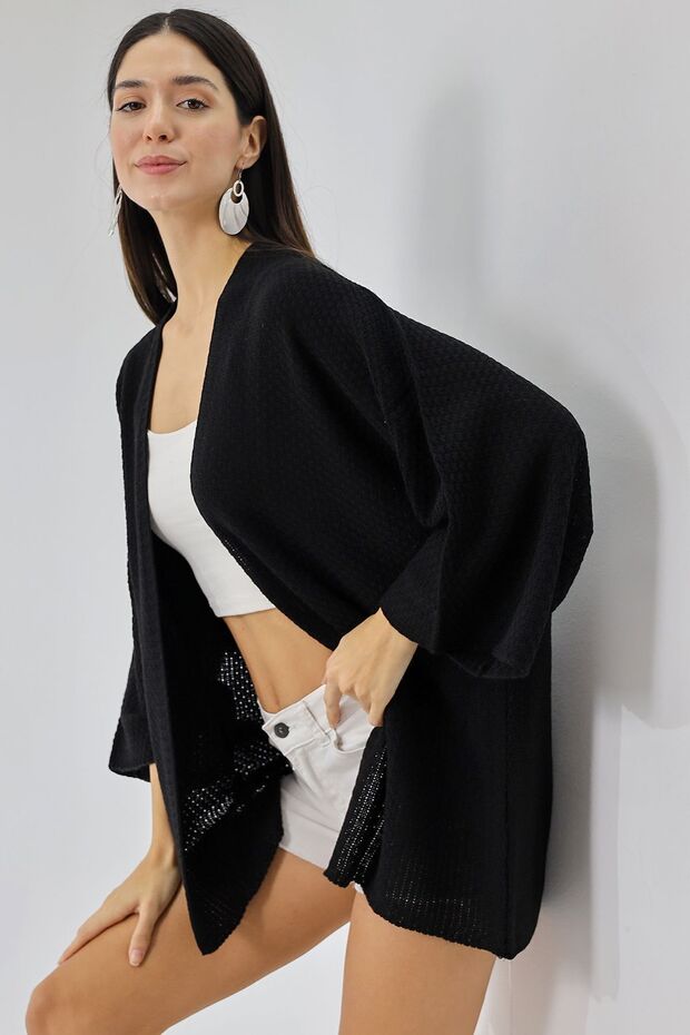 Kadın Siyah Mevsimlik Panço Hırka - 2