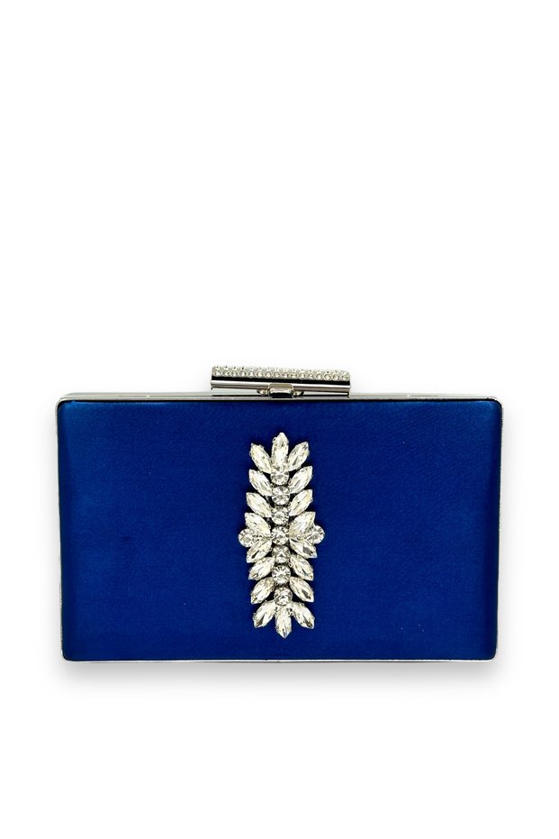 Navy Blue Color Satin Crystal Stone Evening Dress Bag Evening Bag Henna Bridal Bag Clutch