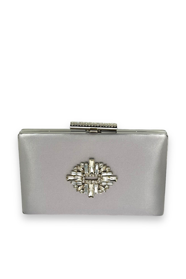 Silver Gray Lame Color Satin Crystal Stone Evening Dress Bag Evening Bag Henna Bridal Bag