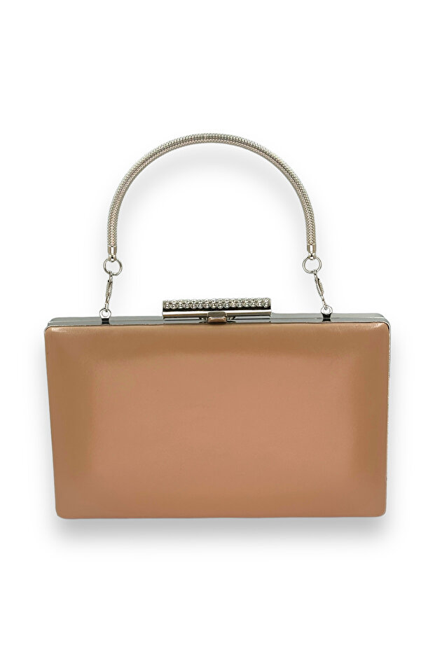 Evening Dress Bag – Metal Handle, Matte Leather Portfolio | Nude