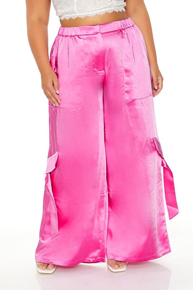 Plus Size Saten Kargo Pantolon - 1