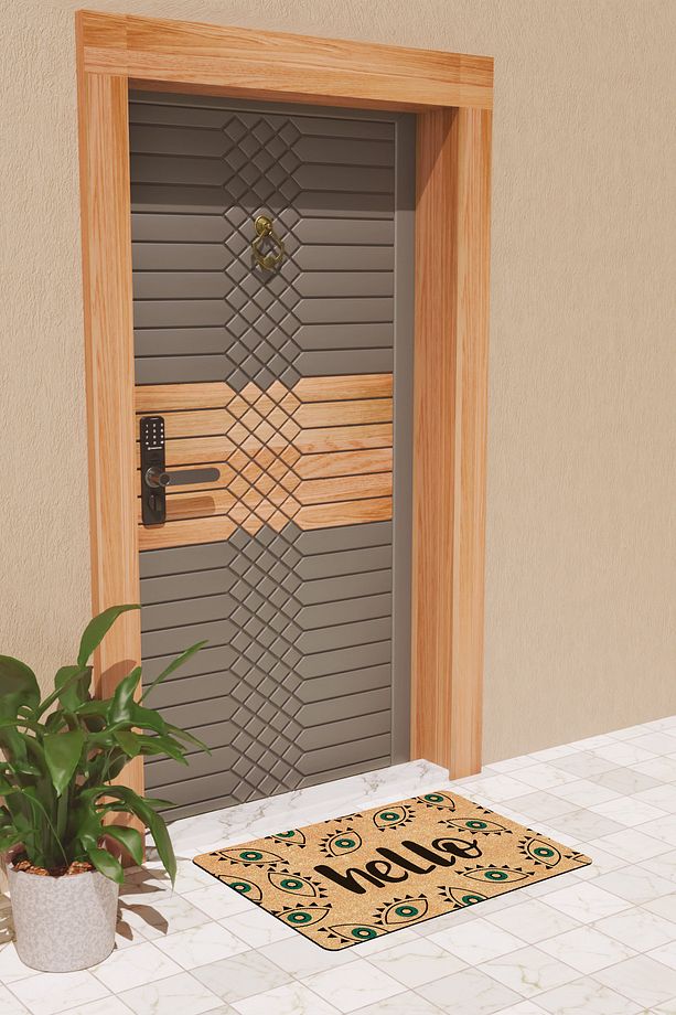 Modern Dijtal Baskı Nazar Boncuklu Hello Kapı Önü Paspası - 3