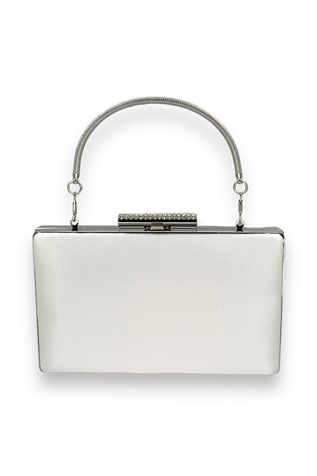 Ecru Pearl White Color Satin Crystal Stone Evening Dress Bag Evening Bag Henna Bag