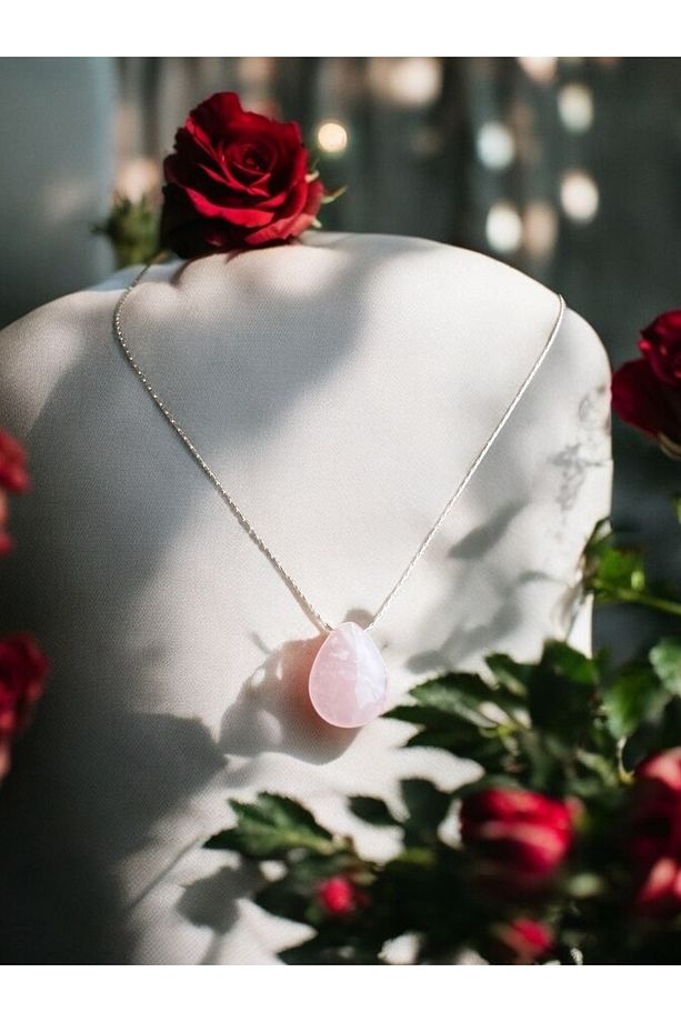 Pembe Kuvars Taşlı Kolye - 1
