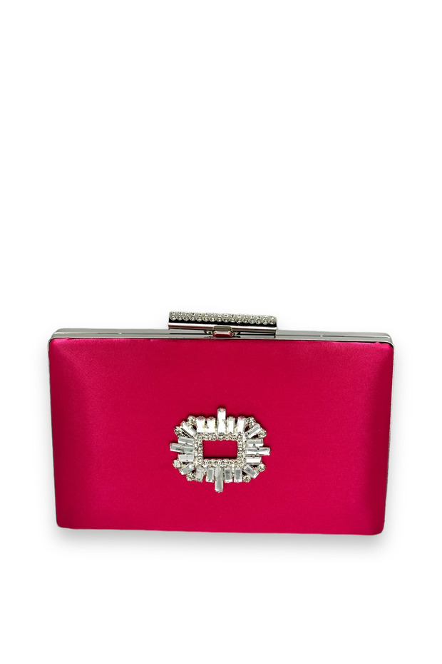Fuchsia Pink Color Satin Crystal Stone Evening Dress Bag Evening Bag Henna Bridal Graduation Bag