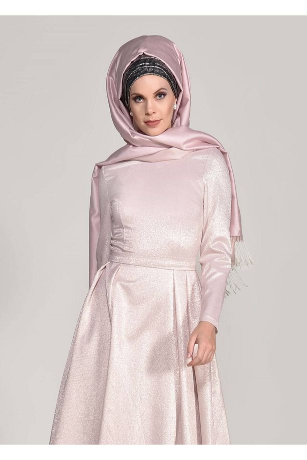 Kadın Pudra (SOMON) Sim Kumaş Abiye Elbise 5655 - 3