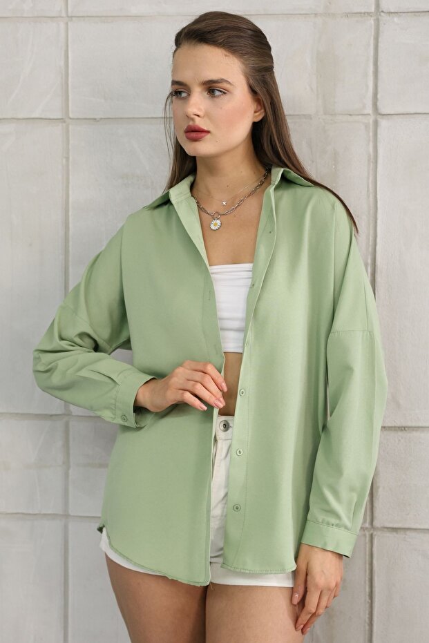 Kadın Yeşil Gömlek Oversize - 1