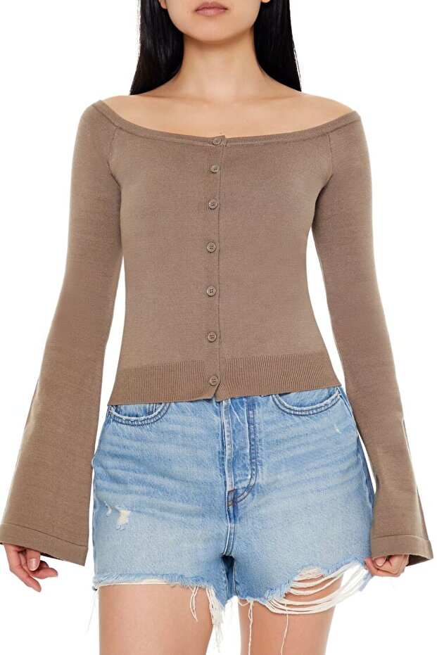 Düşük Omuz Triko Hırka - 1