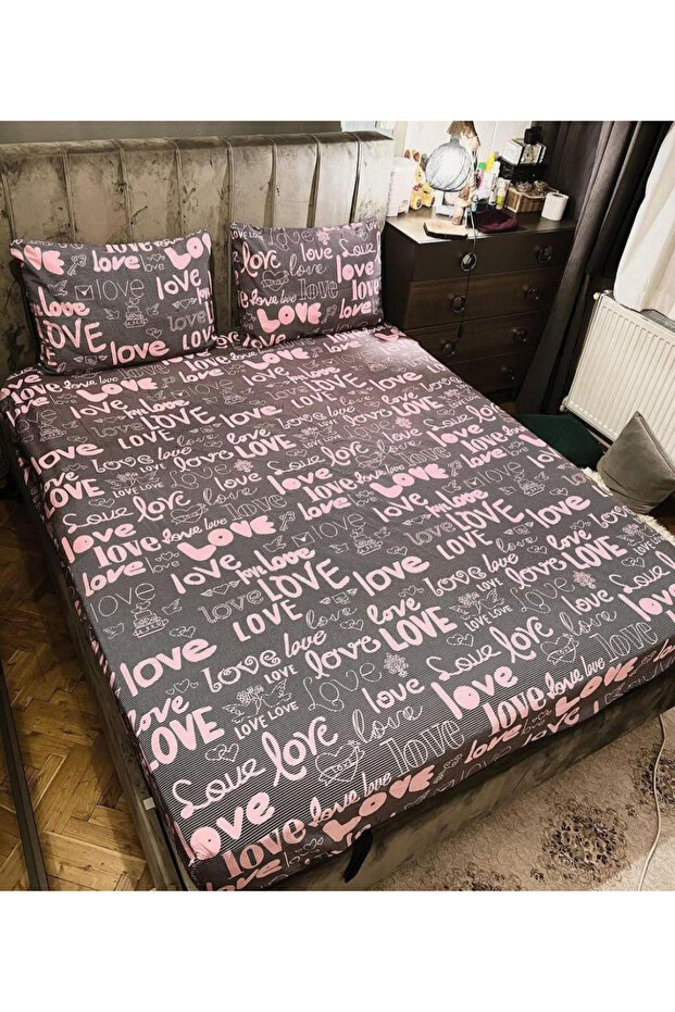 Love Patterned Elastic Sheet Set - 1