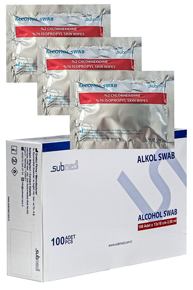Alcohol Wipes, 2% Chlorhexidine Gluconate, 70% Isopropyl Alcohol Wipes, 13X18Cm, 100 Pieces