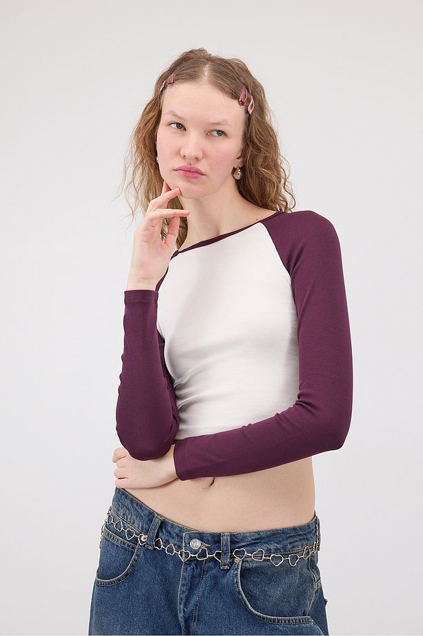 Reglan Uzun Kollu Crop Bluz B1634-İ13 - 2
