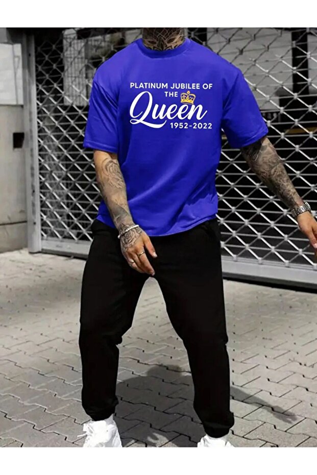 Platinum Printed Cobalt Blue Tracksuit Set - Comfortable Jogger Fit, Round Neck, New Model
