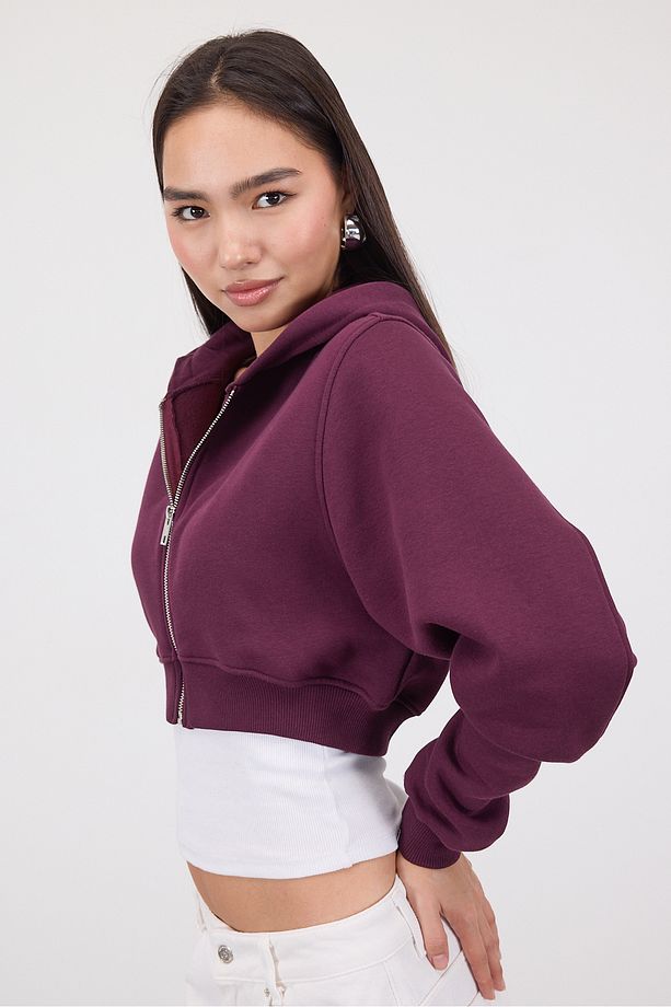 Şardonlu Kapüşonlu Crop Sweatshirt H1526-İ9 - 2