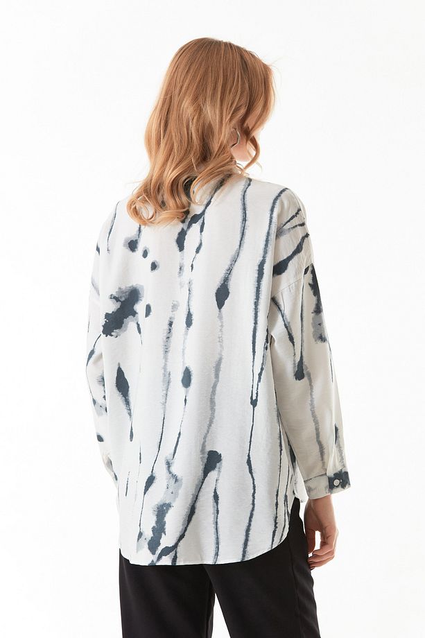 Batik Desenli Tek Cepli Oversize Gömlek - 6