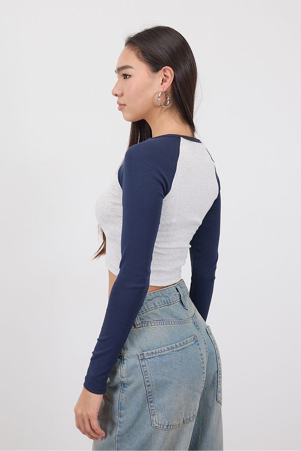 Reglan Uzun Kollu Crop Bluz B1634-İ13 - 5