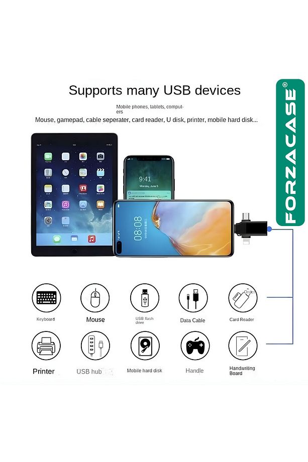 Micro USB Type-C Lightning to 4in1 OTG USB Çevirci Kamera Flash Bellek Adaptör - FC930 - 5