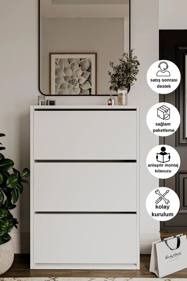 Düşer Kapak Ayakkabılık 3 Bölmeli Ayakkabılık - 1
