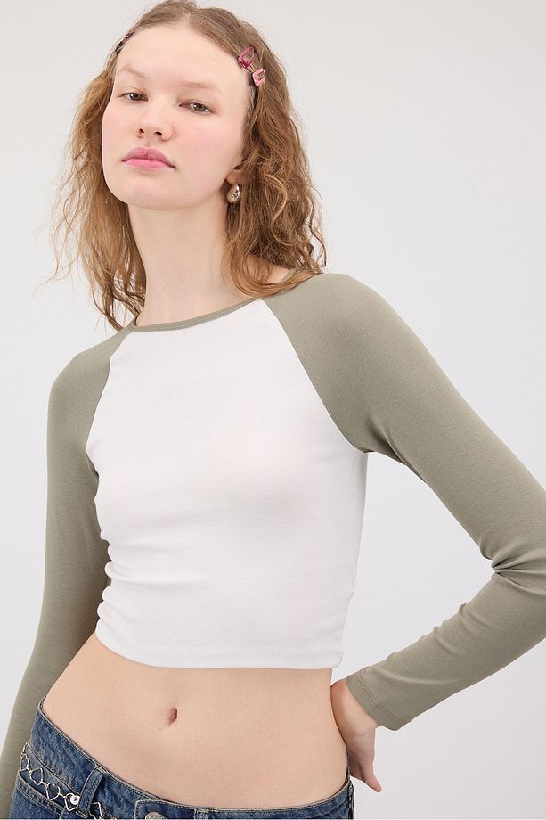 Reglan Uzun Kollu Crop Bluz B1634-i13 - 6