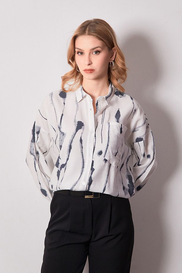 Batik Desenli Tek Cepli Oversize Gömlek - 2