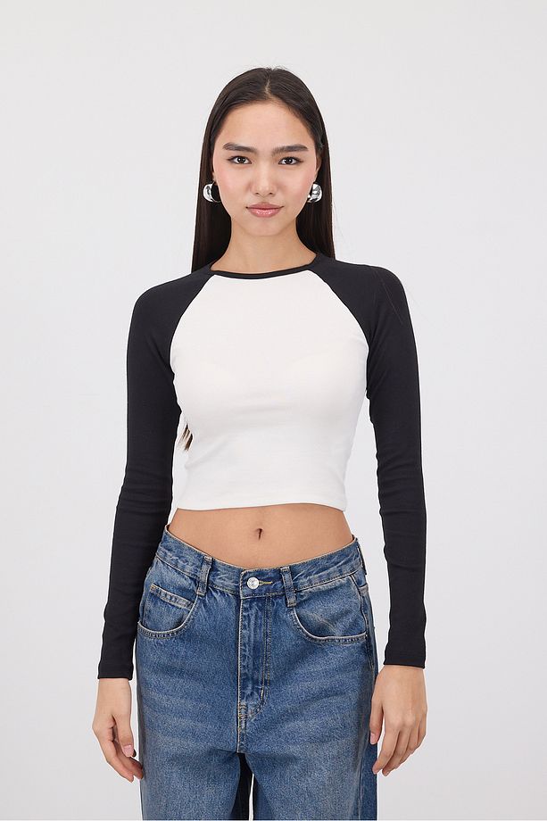 Reglan Uzun Kollu Crop Bluz B1634-i13 - 5