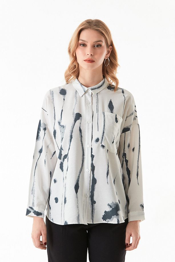 Batik Desenli Tek Cepli Oversize Gömlek - 8