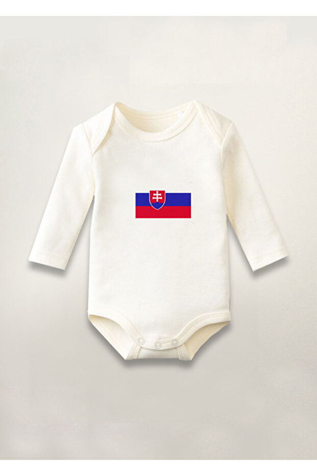 Slovakia Country Flag Printed Cotton Long Sleeve Snap Fastener Baby Bodysuit Undershirt Jumpsuit