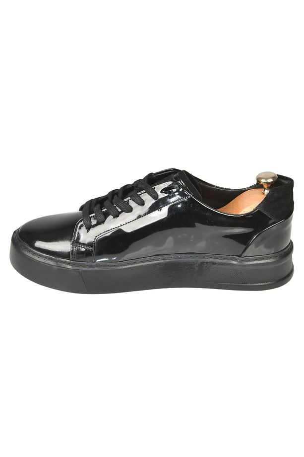 Erkek Siyah Bağcıklı Yüksek Taban Parlak Ortopedik Casual Deri Ayakkabı Sneaker 2509967 - 8