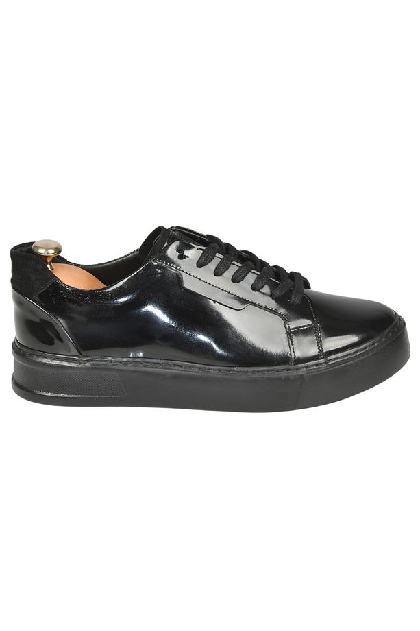Erkek Siyah Bağcıklı Yüksek Taban Parlak Ortopedik Casual Deri Ayakkabı Sneaker 2509967 - 7