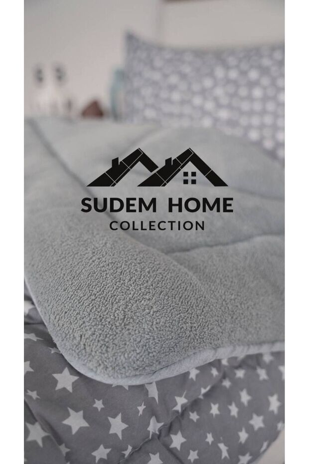 Welsoft Single Soft Quilt - Double Plush Sides, Fluffy, Gray Star Pattern - 3