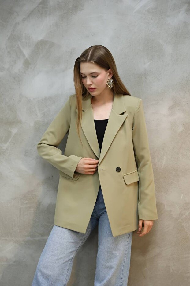 Kadın Tek Düğmeli Blazer Ceket - 2