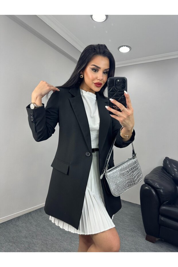 Modern Duruş Tek Düğmeli Blazer - 1