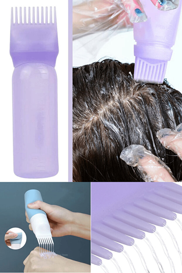 Hair Coloring Bottle with Easy Application Comb on Hair Bottoms