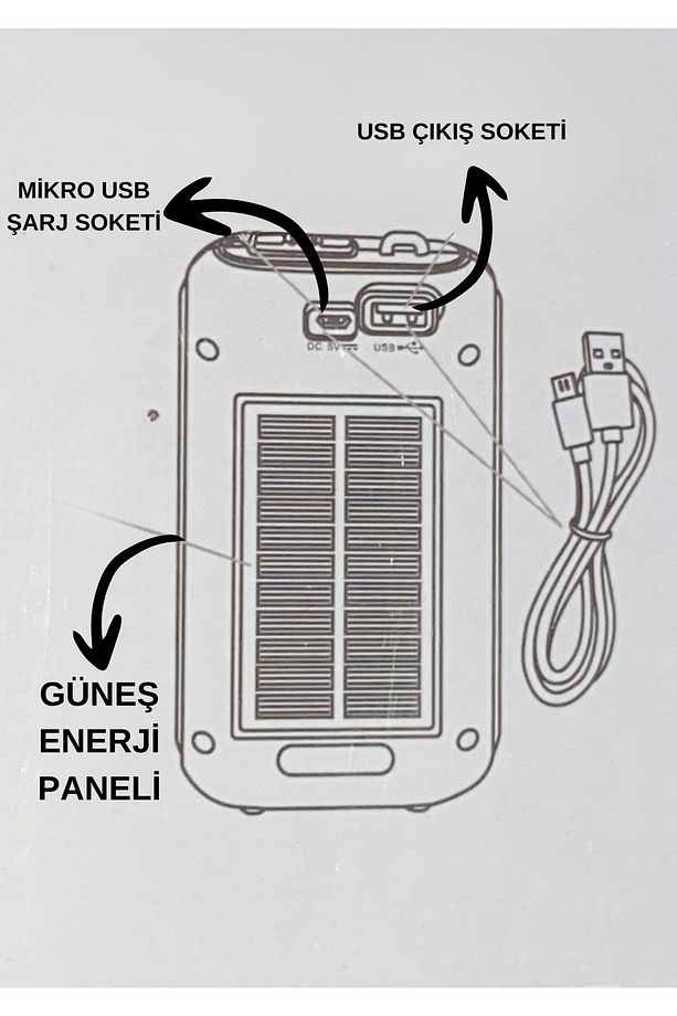 Güneş Enerjili Doldurulabilir Powerbank Ledli Işıldak Kamp Ekipmanı, 10.000 mah - 4