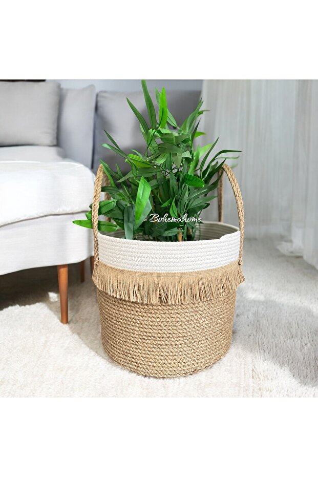 Wicker Jute Basket and Flower Pot Organizer - Decorative, Gift and Machine Stitched