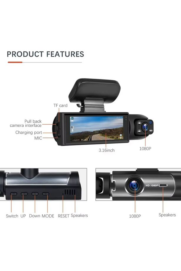 Traffic Recorder Araç ön ve arka sabit Disk Video kaydedici geniş açı HD gece görüş 1080P - 7