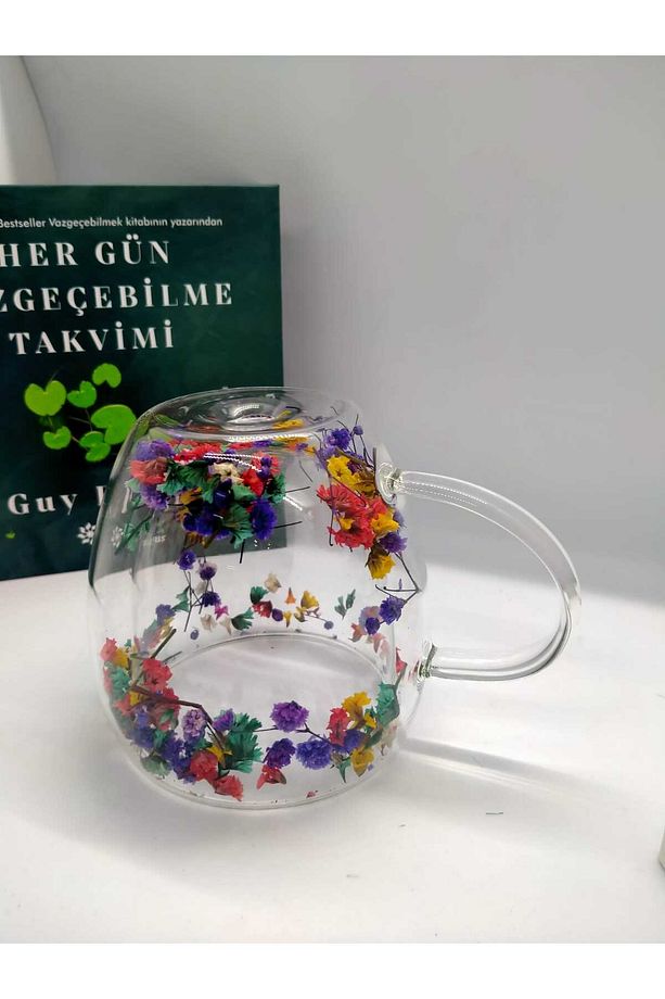 Isıya Dayanıklı Çift Cidarlı Kurutulmuş Canlı Çiçekli Kupa - 6