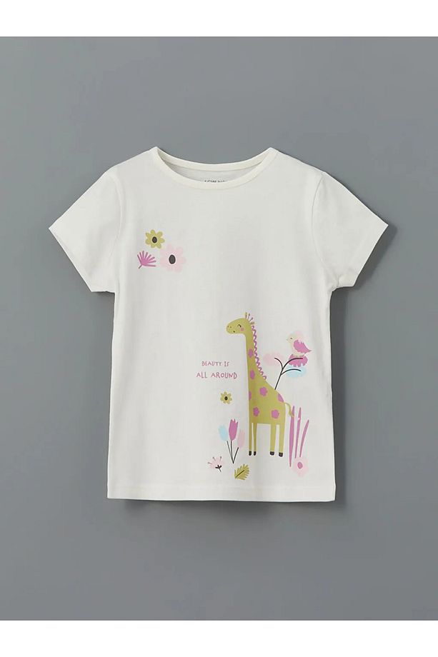 LCW baby Ekru Bisiklet Yaka Çiçekli Kız Bebek Pijama Takım 2'li - 5