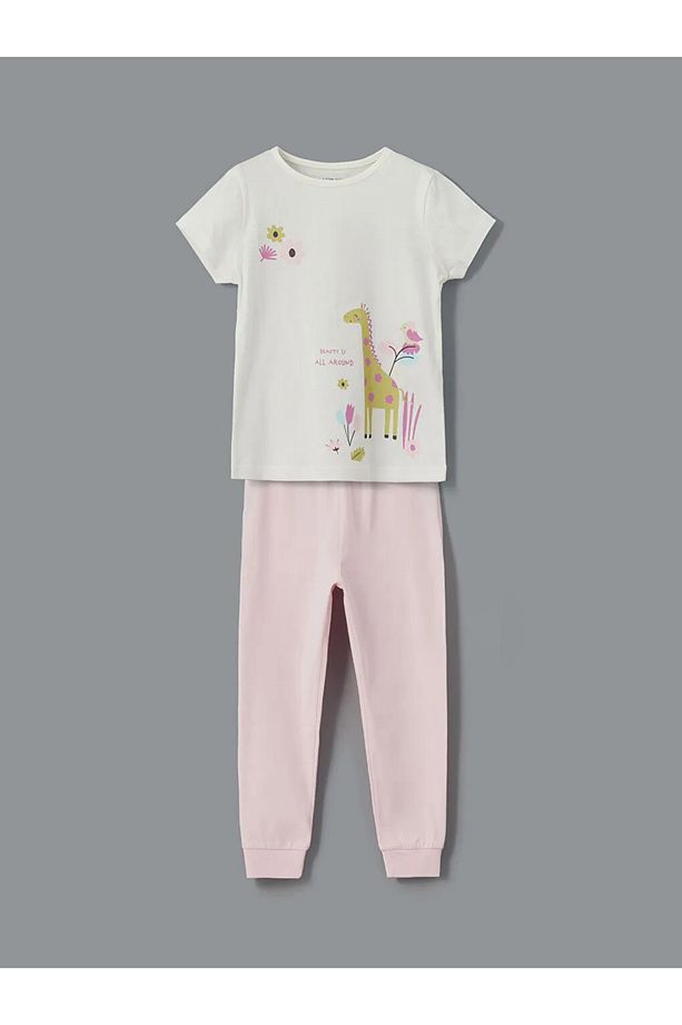 LCW baby Ekru Bisiklet Yaka Çiçekli Kız Bebek Pijama Takım 2'li - 4
