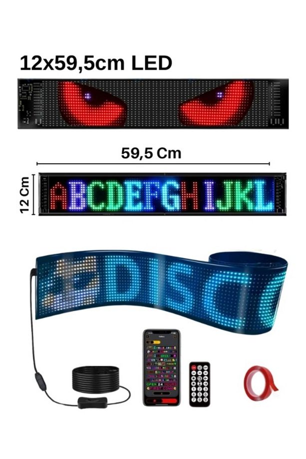 12x59.5cm Matrix Esnek Led Ekran Telefon Kontrollü Cama Yapışan Araba,kamyon,dükkan Bluetooth Tabela - 1